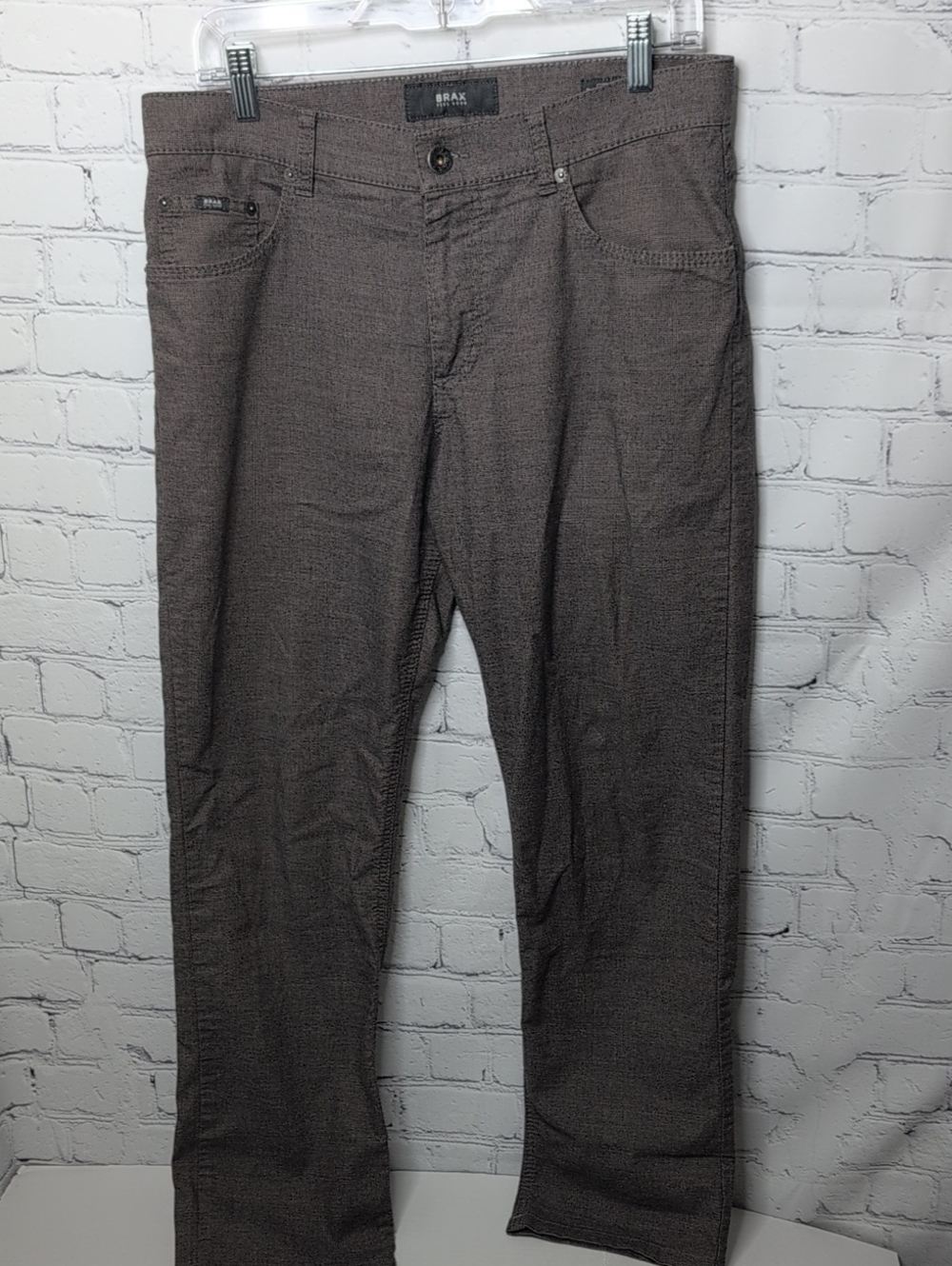 BRAX Cooper Fancy Regular Straight Leg Brown Textured Pants 33x32